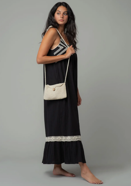 Black Gauze Maxi Dress with Crochet Lace