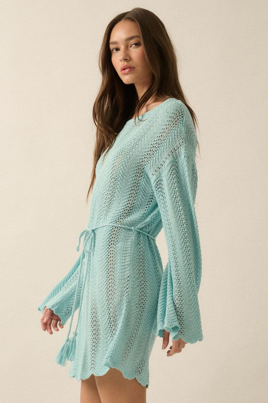 Aqua Blue Crochet Short Dress or Cover-up Small Aqua Blue Crochet Short Dress or Cover-up Small