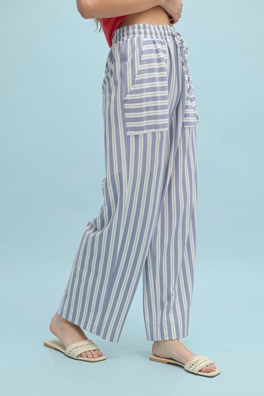 Blue and White Striped Seaside Pants