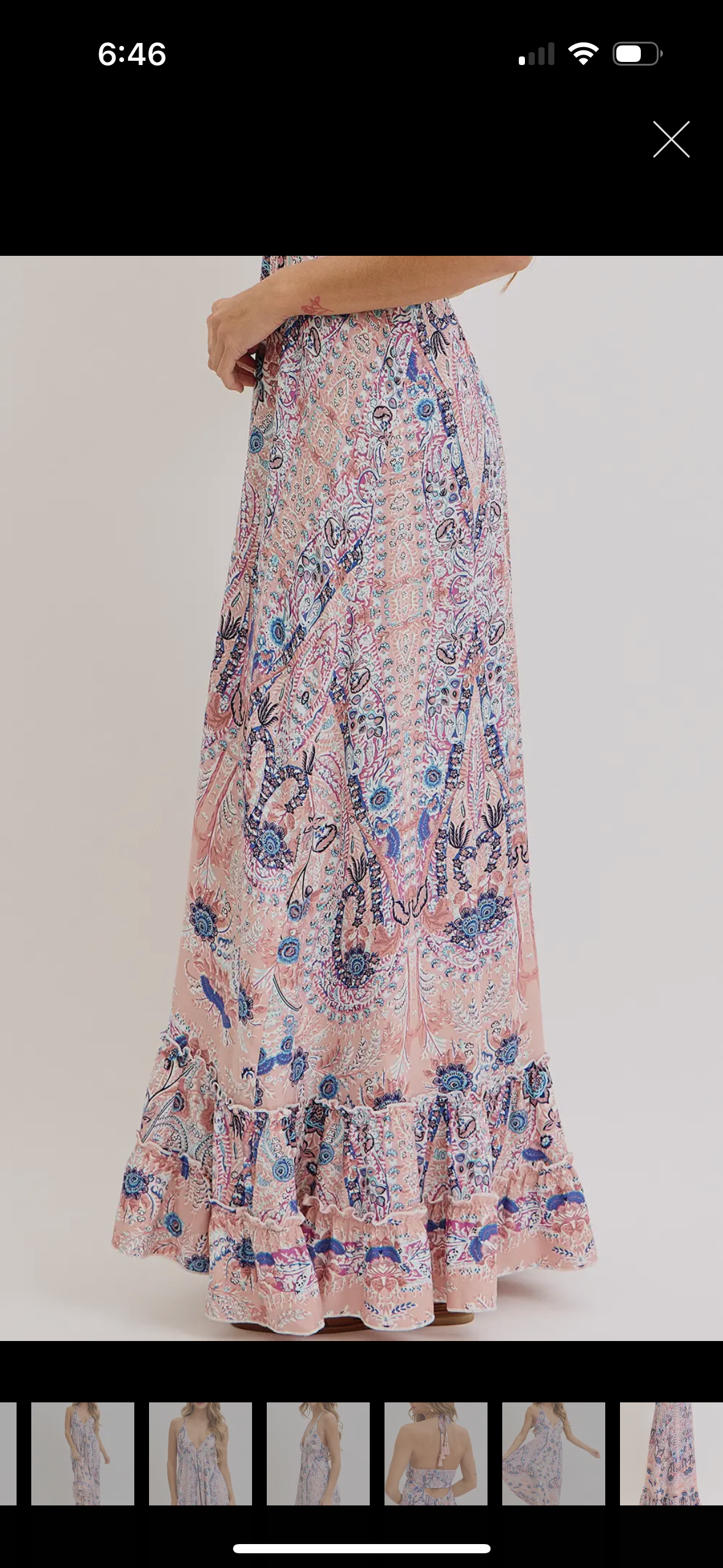 Bohemian Mauve and Blue Floral Halter Maxi Dress