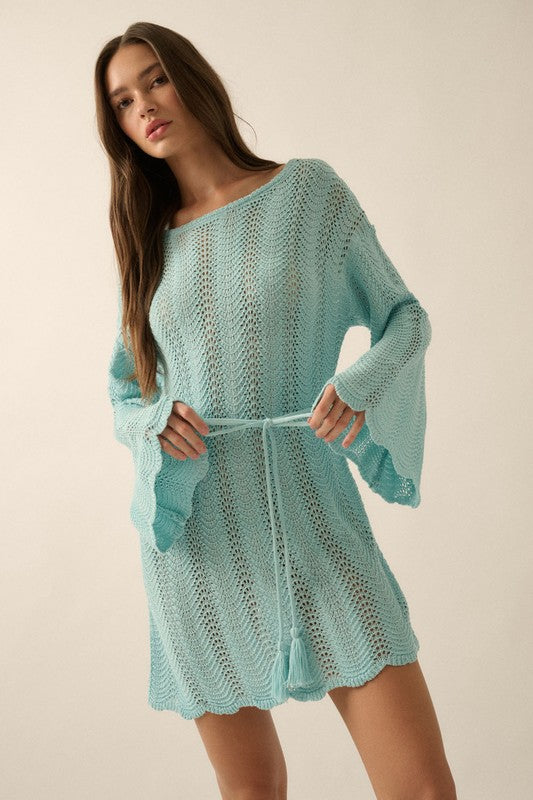 Aqua Blue Crochet Short Dress or Cover-up