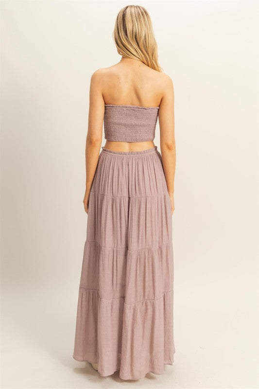 Mauve Two Piece Top and Maxi Skirt Set