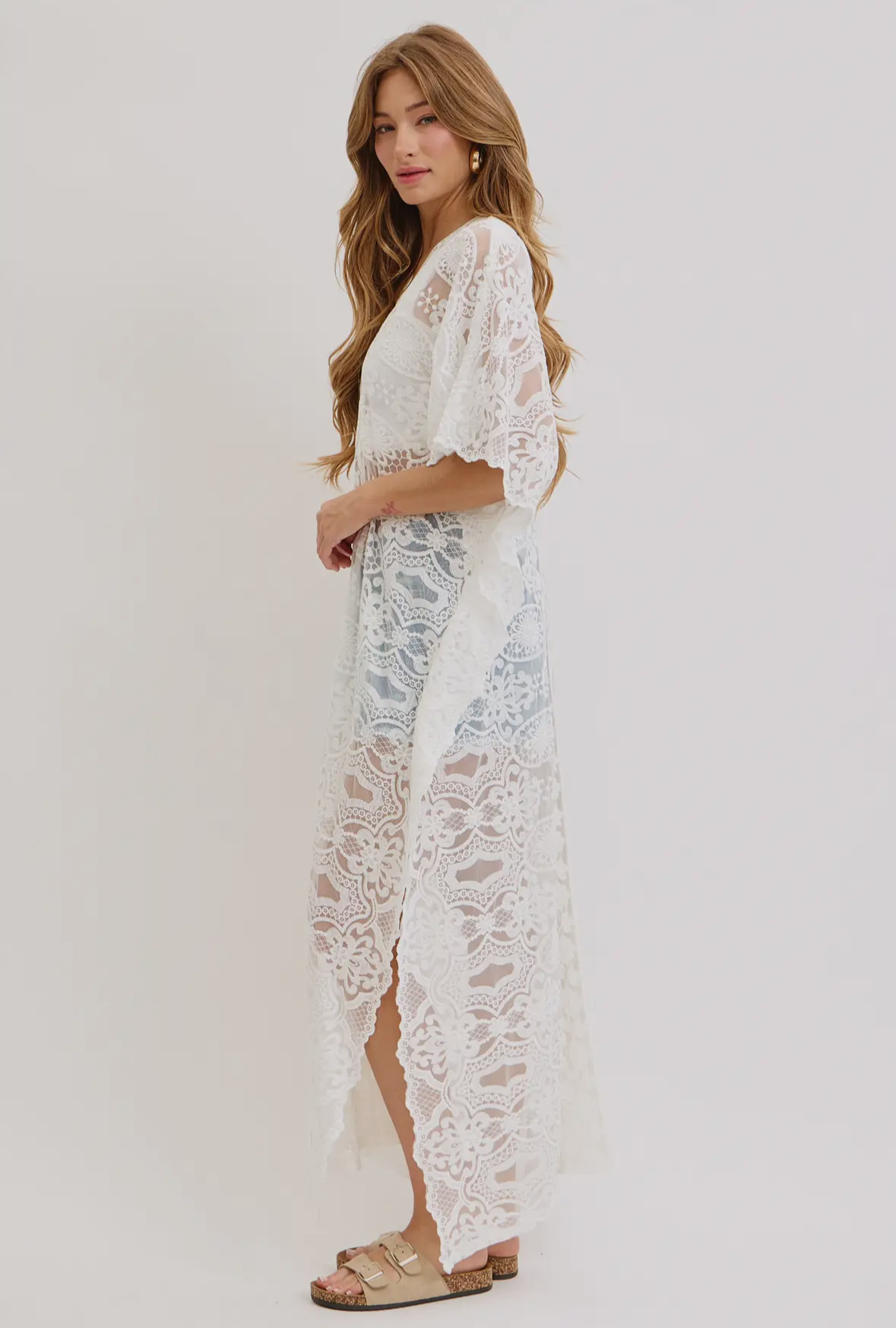 White Lace Caftan Dress or Coverup