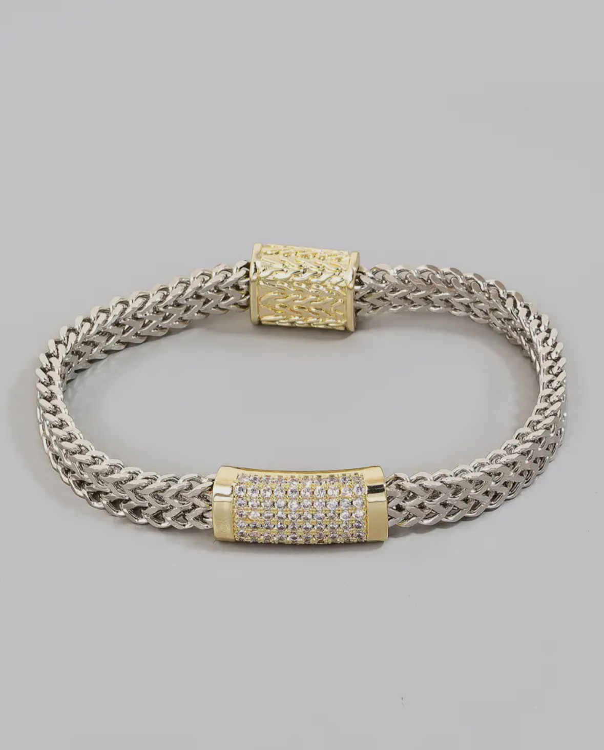 Mixed Metals Pave Layered Chain Magnetic Bracelet