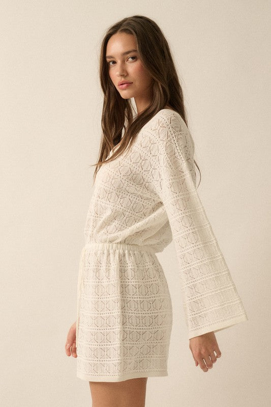 Ivory Crochet Knit Short Dress or Cover-up