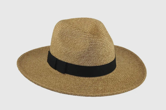 Vacation Ready Wide Brim Sun Hat Fedora-Packable & Crushable-Dark Tan