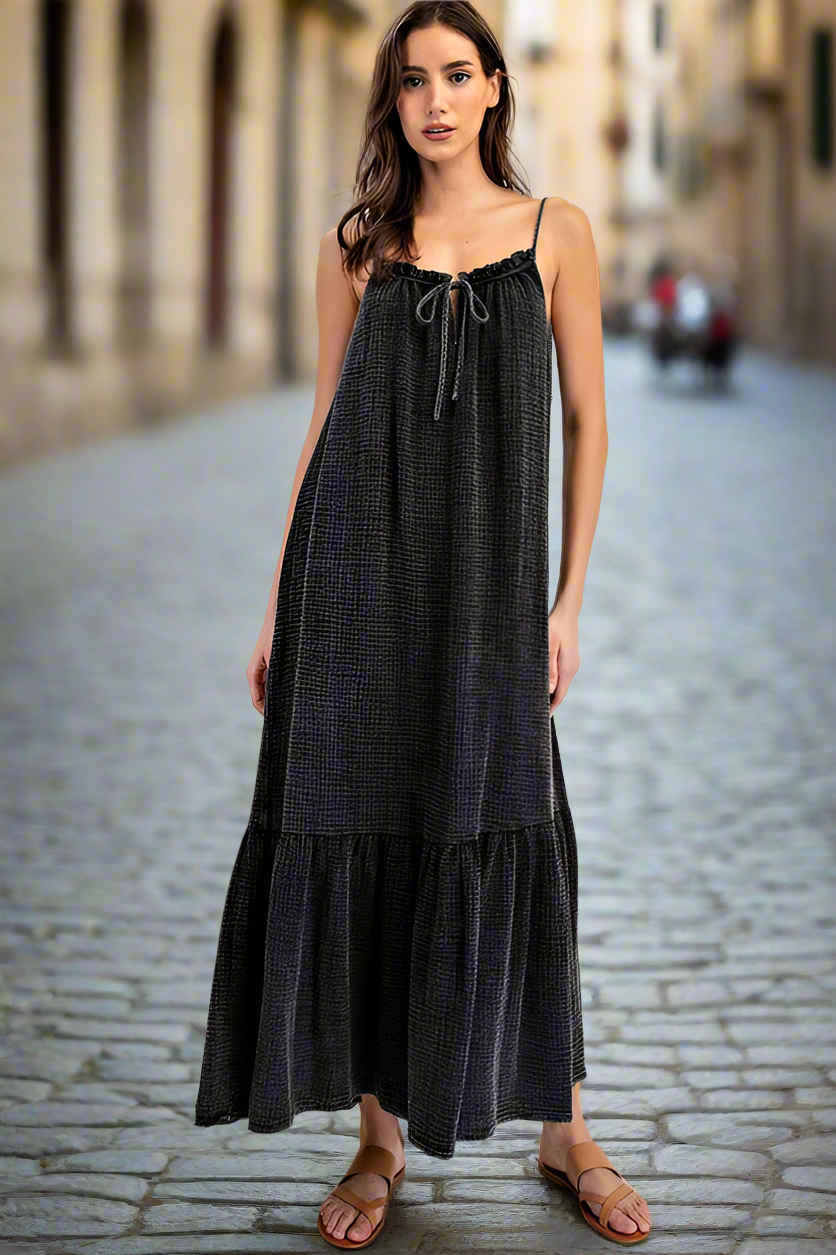 Black Cotton Gauze Maxi Dress