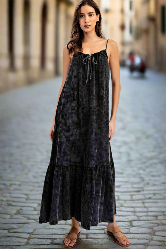 Black Cotton Gauze Maxi Dress