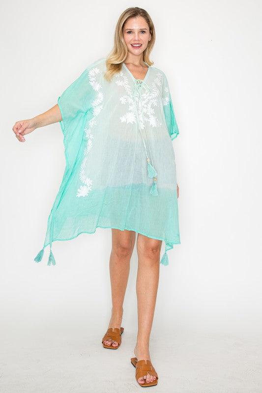 Aqua Blue Embroidered Cover-up