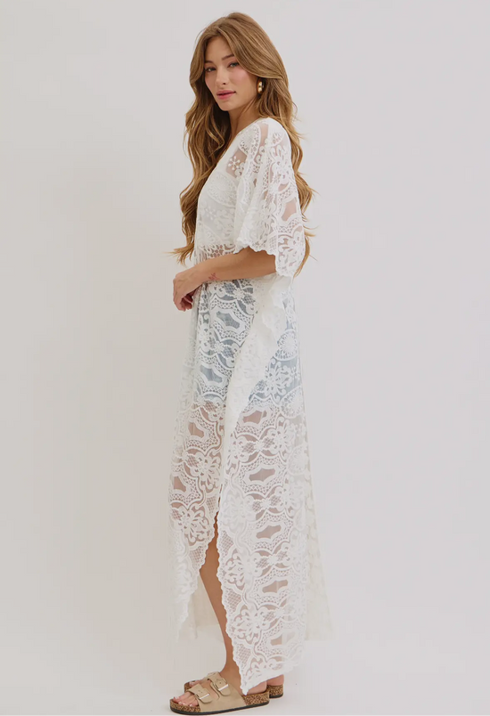 White Lace Caftan Dress or Coverup