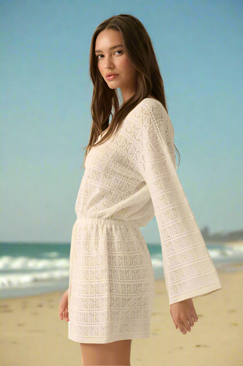 Ivory Crochet Knit Short Dress or Cover-up