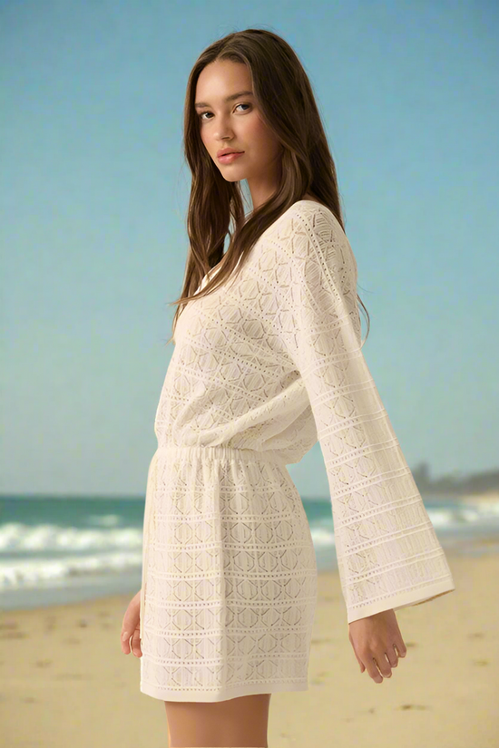 Ivory Crochet Knit Short Dress or Cover-up