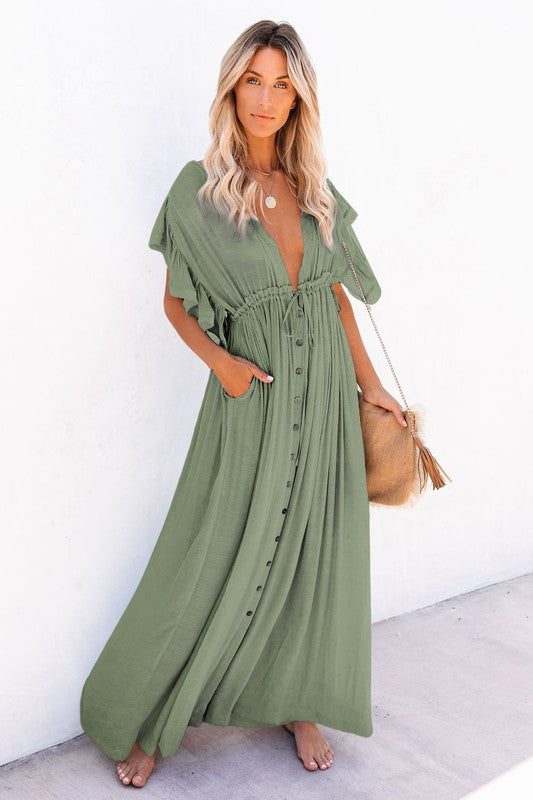 Beach Boho Maxi Dress or Cover Up-Sage Green