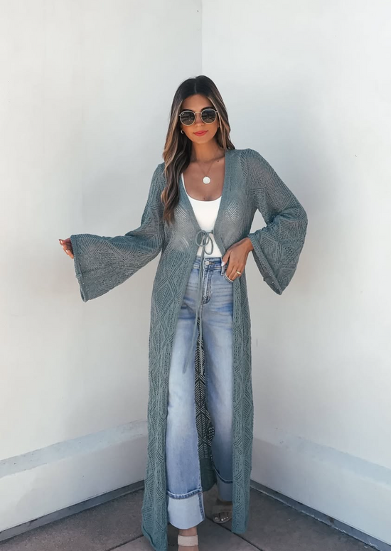 Dusty Teal Duster Cardigan or Coverup