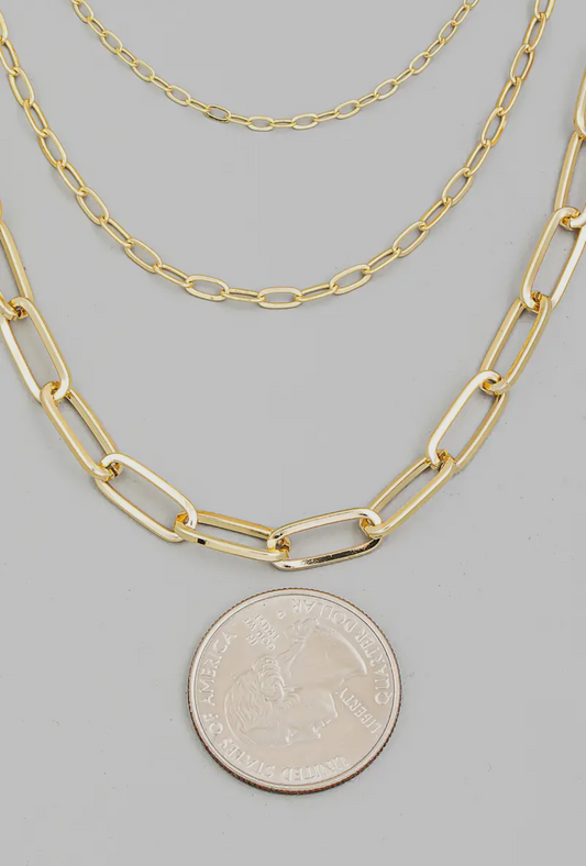 Triple Oval Paperclip Chains Necklace