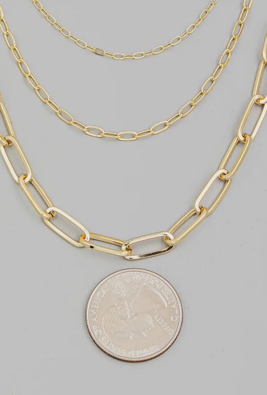 Triple Oval Paperclip Chains Necklace