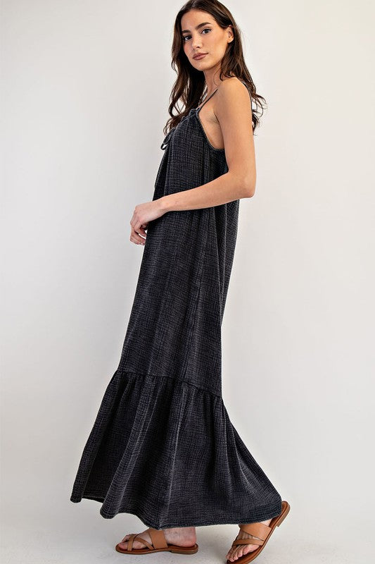 Black Cotton Gauze Maxi Dress