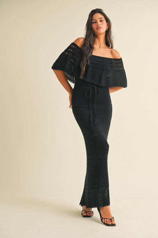 Crochet Maxi Dress-Black