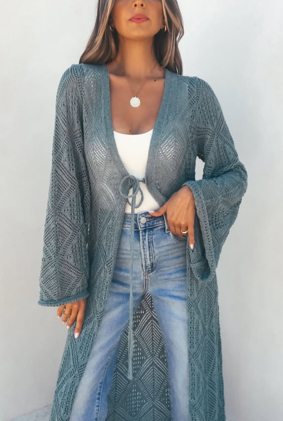 Dusty Teal Duster Cardigan or Coverup