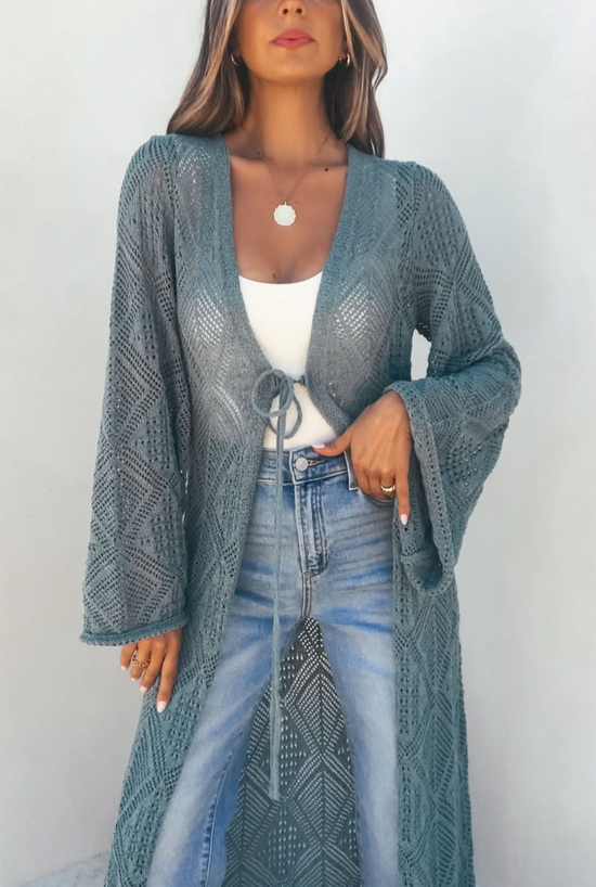 Dusty Teal Duster Cardigan or Coverup