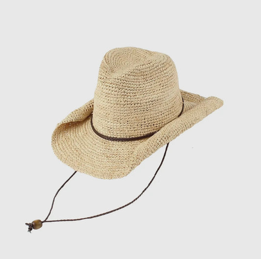 Raffia Cowboy Sun Hat with Chin Strap
