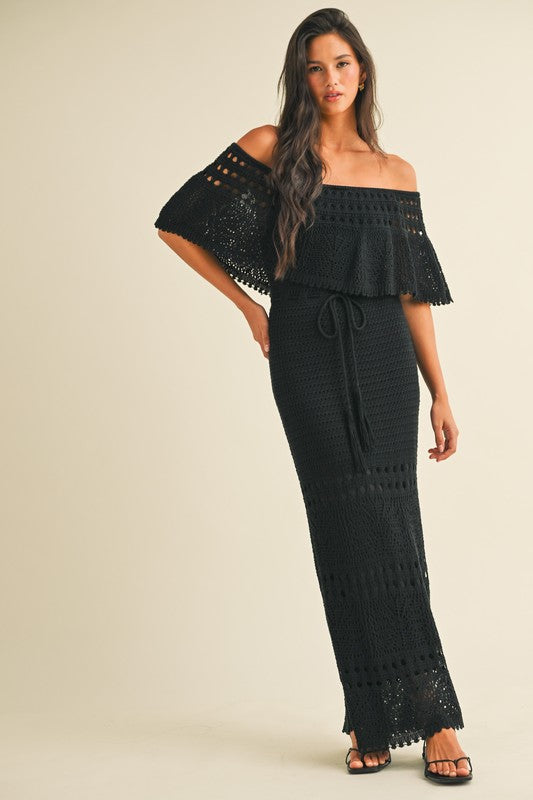 Crochet Maxi Dress-Black