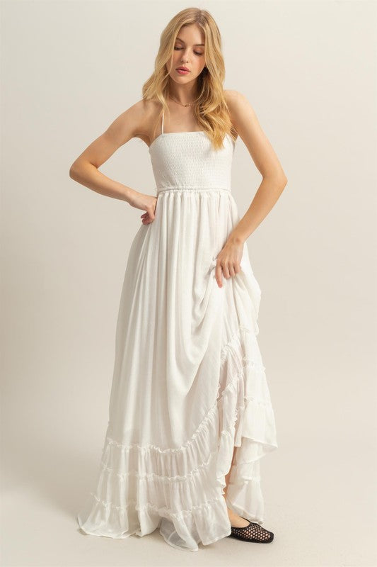 Paradise Smocked Maxi Dress-White