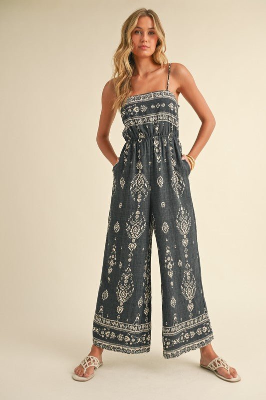 Tulum Charcoal Print Jumpuit