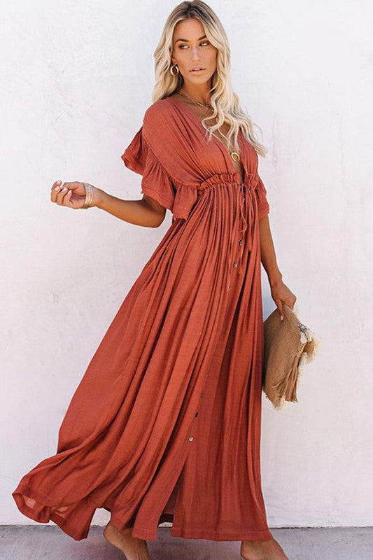 Beach Boho Maxi Dress or Cover-up-Sedona Red