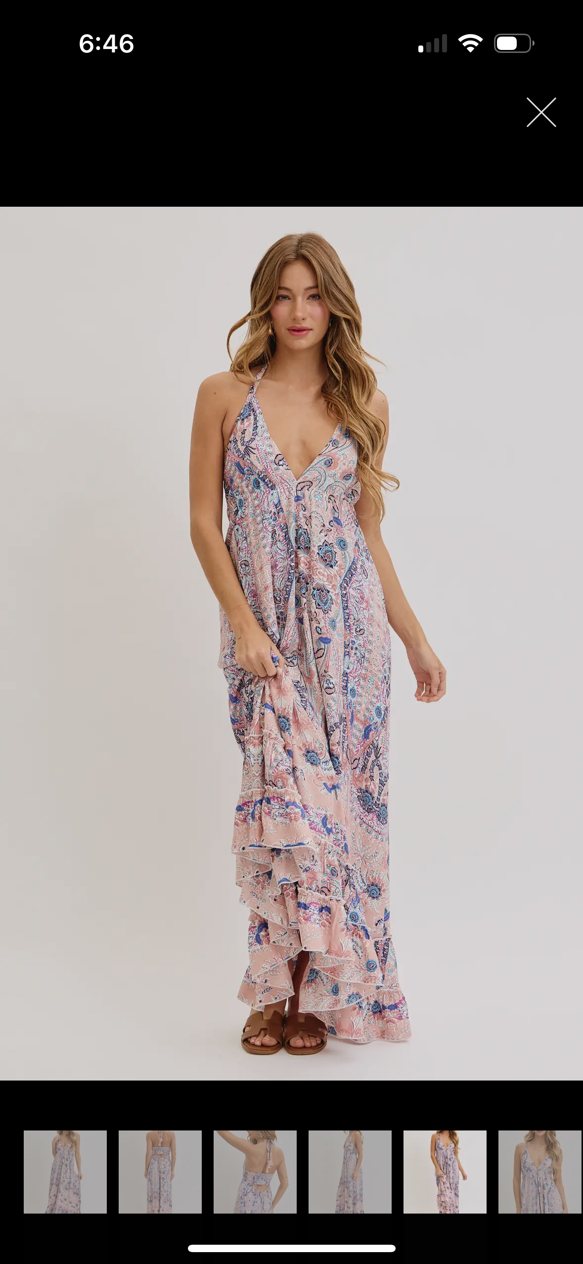 Bohemian Mauve and Blue Floral Halter Maxi Dress