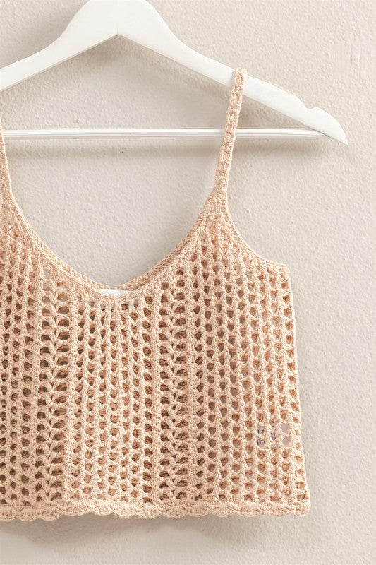 Taupe Crochet Knit Cropped Top