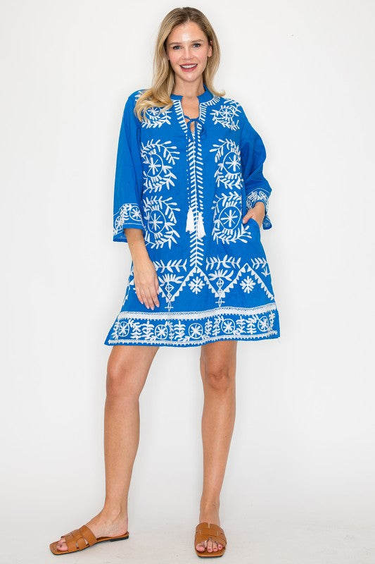 Meet me in Mykonos Blue Embroidered Cover-up Dress