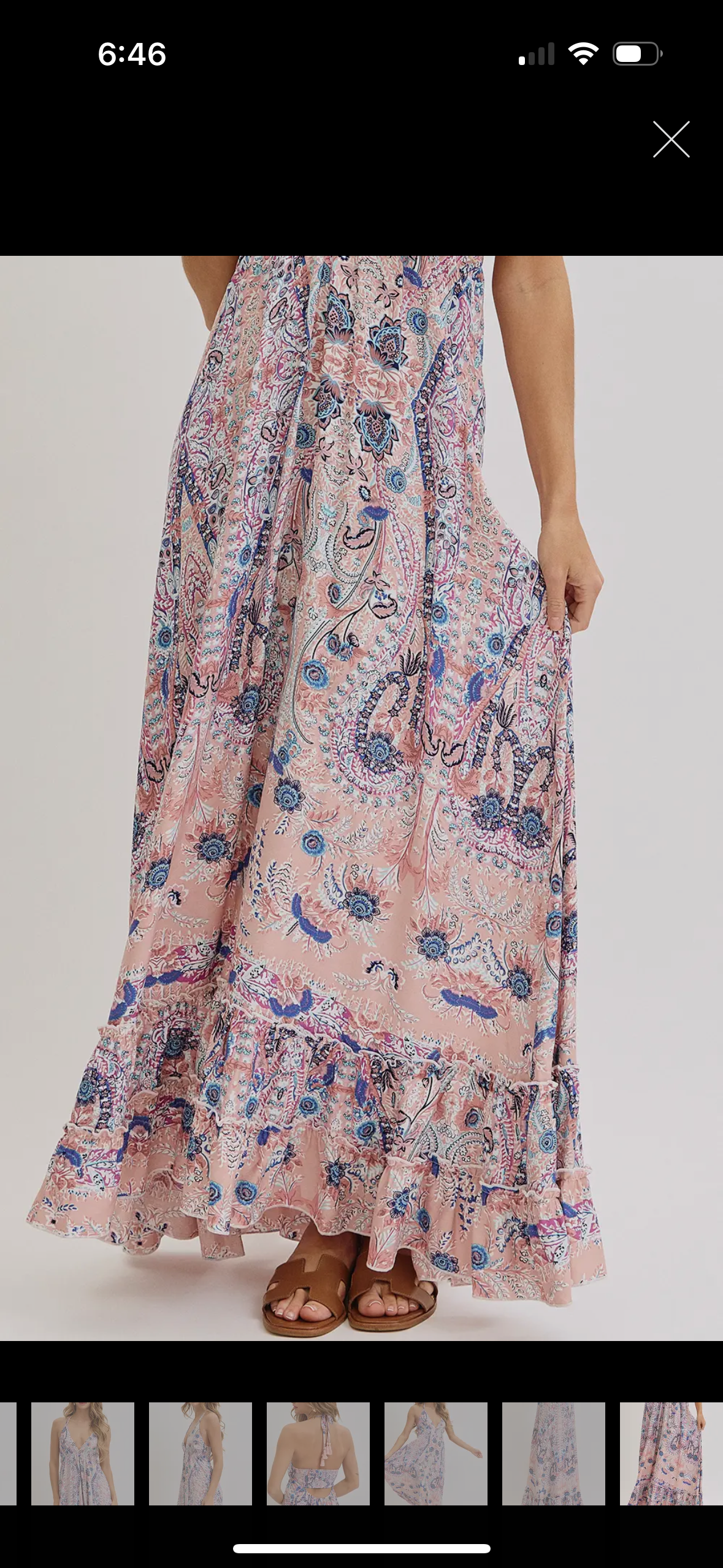 Bohemian Mauve and Blue Floral Halter Maxi Dress