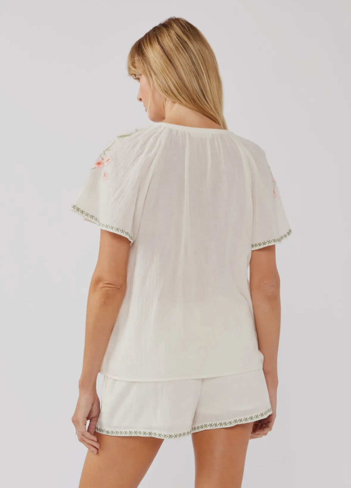 Island Time Embroidered Cotton Floral Shorts Set