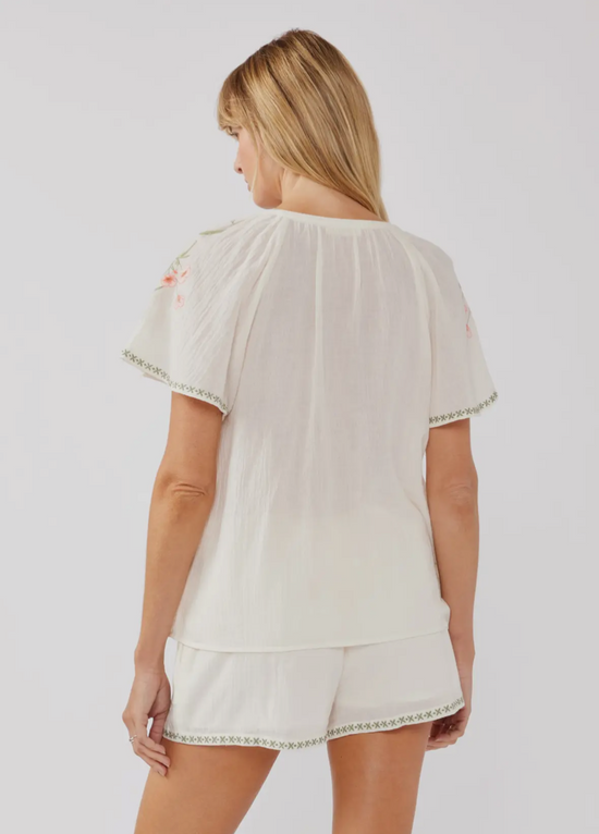 Island Time Embroidered Cotton Floral Shorts Set