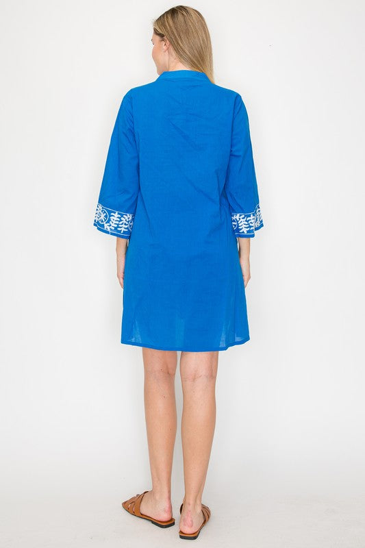 Meet me in Mykonos Blue Embroidered Cover-up Dress