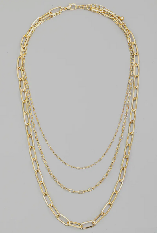 Triple Oval Paperclip Chains Necklace