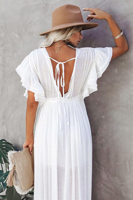 Beach Boho Maxi Dress or Cover-up-White