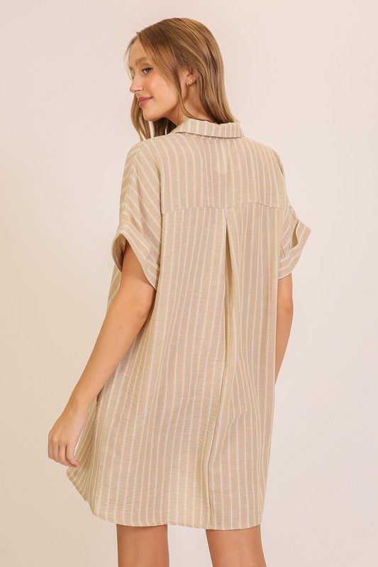 Coast to Coast Striped Short Shirt Dress-Suntan