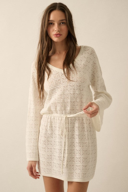 Ivory Crochet Knit Short Dress or Cover-up