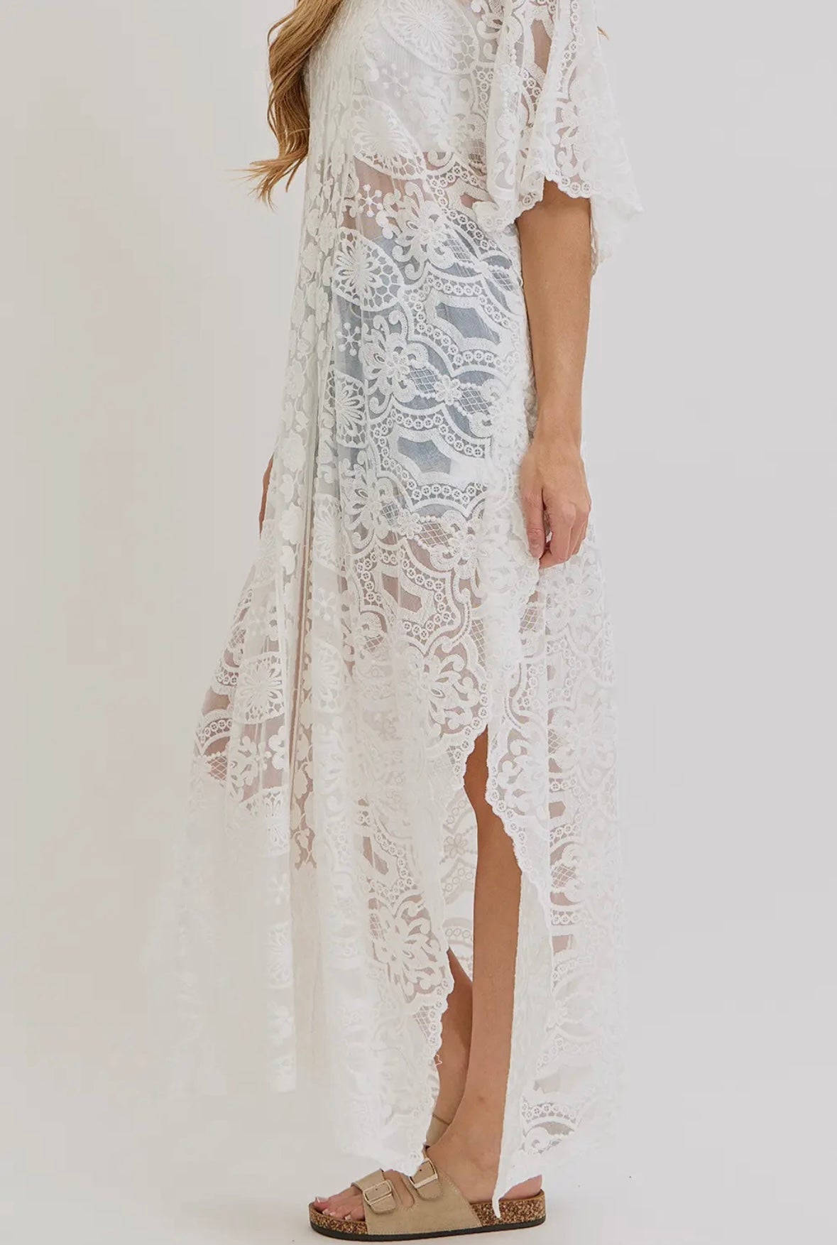 White Lace Caftan Dress or Coverup