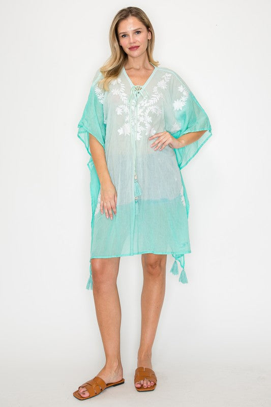 Aqua Blue Embroidered Cover-up
