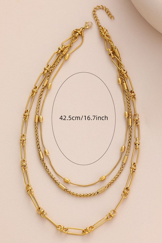 18 karat Gold Dipped Stainless Steel Layered Necklace-Tarnish Free