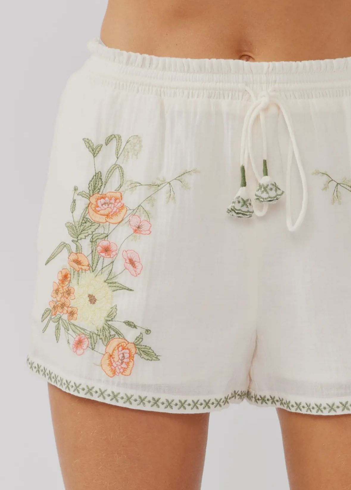 Island Time Embroidered Cotton Floral Shorts Set