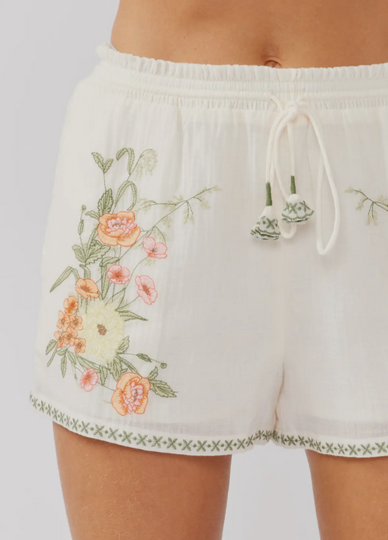Island Time Embroidered Cotton Floral Shorts Set