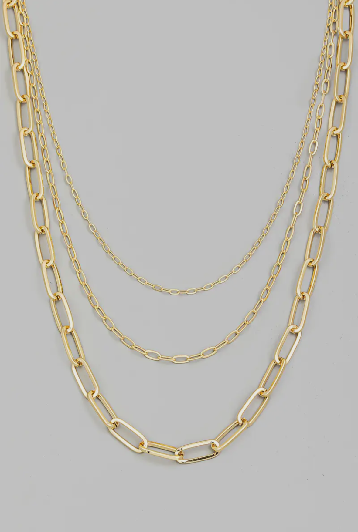 Triple Oval Paperclip Chains Necklace