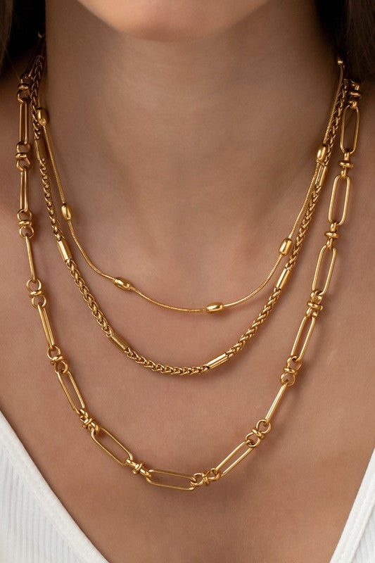 18 karat Gold Dipped Stainless Steel Layered Necklace-Tarnish Free