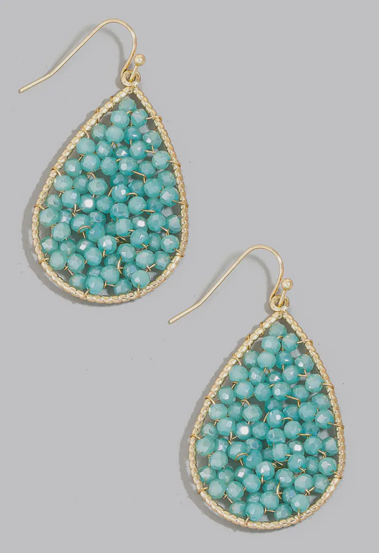 Aqua Blue and Gold Beaded Earrings