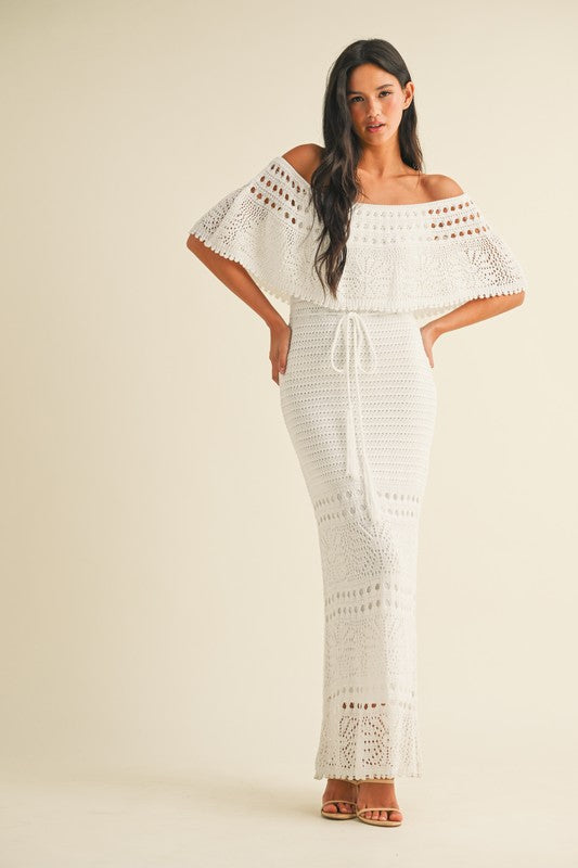 Crochet Maxi Dress-White