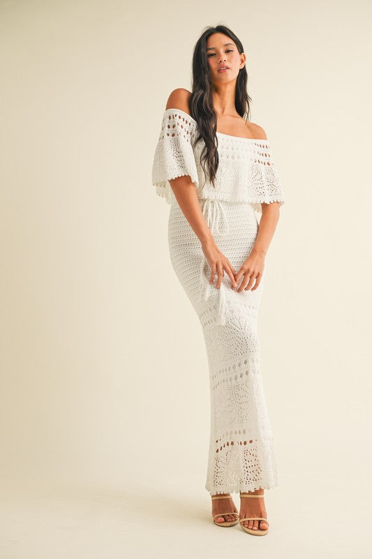 Crochet Maxi Dress-White